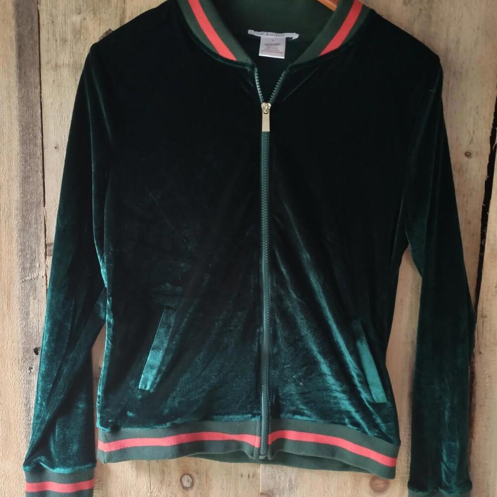 Retro Y2K Velour tracksuit jacket green orange stripe Women's Medium